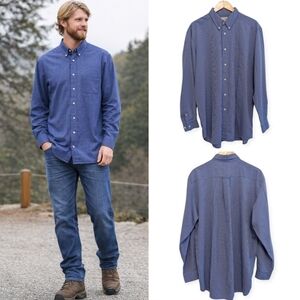 TRAVELSMITH Button Down Shirt Blue Plaid Wrinkle-Free Stretch Tall Large